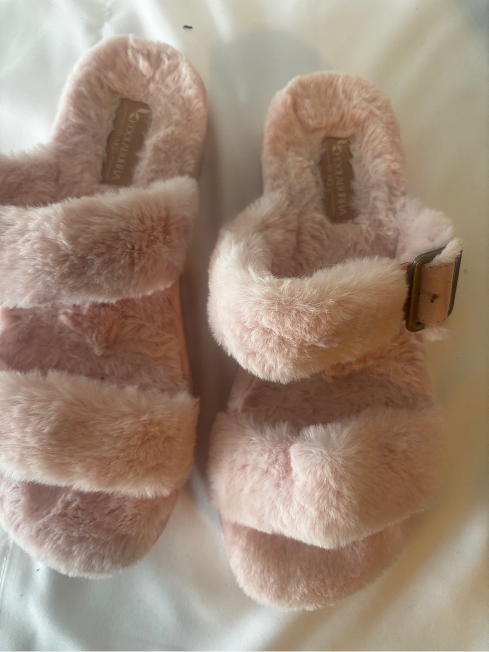 Koolaburra Plush Pink Faux-Fur Slide Sandals with Buckle